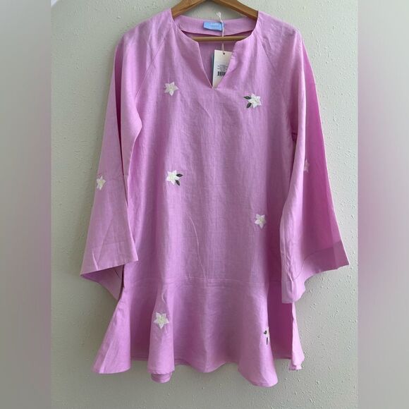 New Andie x Fann Mon The Serik Linen Dress in Aster Size M - Picture 3 of 10